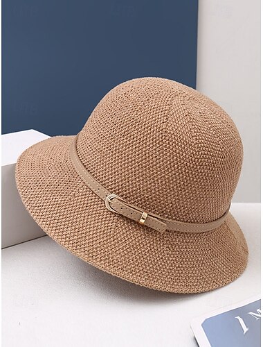  Faltbarer Damen-Sonnenhut aus Polyester mit breiter Krempe und Schnallendetail – verstaubarer Sommer-Strandhut für Reisen, Gartenarbeit und Outdoor-Aktivitäten