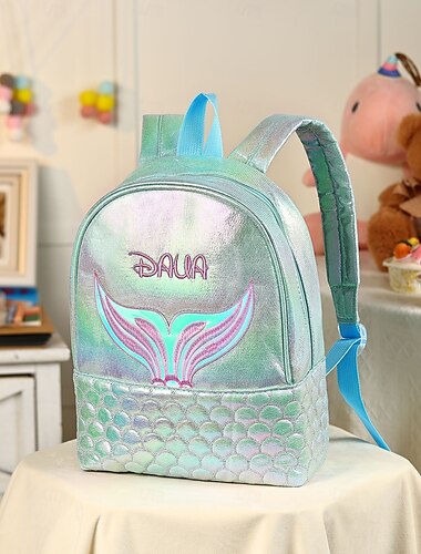  personalisierter Meerjungfrau-Rucksack für Mädchen mit individuellem Namen, Schulanfangsgeschenk für Kinder, Schultasche mit mehreren Fächern für Bücher, Wasserflaschen und Schreibwaren