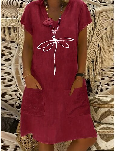  Damen Midikleid Leinenkleid Freizeitkleid Boho-Kleid Druckkleid Elegant Mode Klassisch Puffärmel Urlaub Ferien Herbstkleid Normale Passform Buchstabe Abstrakt Kurzarm V Ausschnitt Gelb Hellgrün