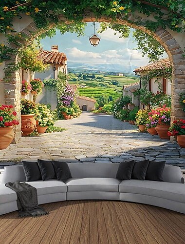  Vintage Schloss Architektur Blumen Blumen Pflanzen Landschaften Wandteppiche Dekorative Kunst Decken Vorhänge hängende Wohnmöbel Schlafzimmer Wohnzimmer Dekorationen