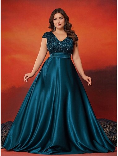  A-Linje Plus Size Klänningar Elegant Curve Klänning Formell Bröllop Golvlängd Ärmlös V-Uttag Polyester med Fållar 2025