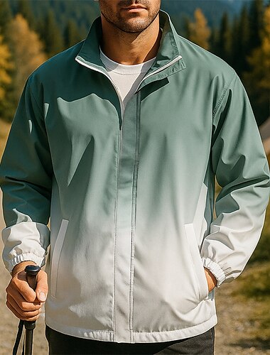  Herren Outdoorjacke Wanderjacke Außen Wasserdicht Winddicht Atmungsaktiv Schnelltrocknend Wanderoutfits Wanderbekleidung Frühling Herbst Jacke Tennis Golfspiel Laufen Farbverlauf Schwarz Weiß Grün