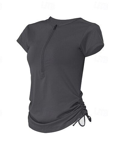  Damen Sportshirts Hautfreundlich Weichheit Atmungsaktiv Halber Reißverschluss Kurzarm Sport Einfarbig Oberteil Für Fitnessstudio Pilates Zumba Enge Passform Sportkleidung