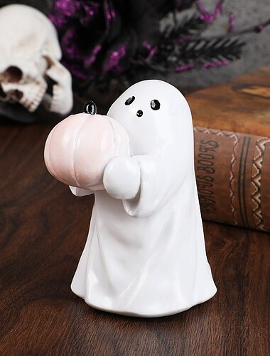 Halloween roztomilá roztomilá duchová dekorace figurka s dýní pryskyřičný ornament na stůl pro atmosféru sváteční party a domácí dekoraci