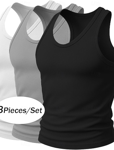  Homme Débardeur Sous-Vêtements T-shirt sans manches Débardeur Musclé Sans manches U Profond Col Rond Décolleté Été Couleur Unie Bande de Fosse Mode Designer Sportif 3 Pièces Pack multiple A côtes
