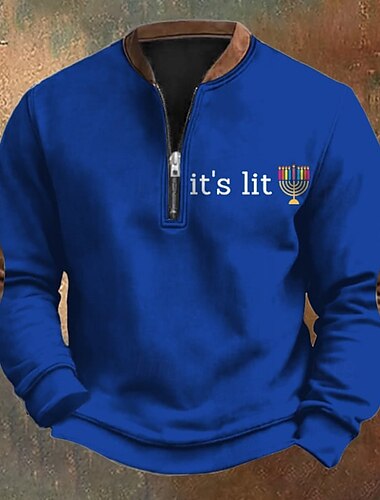  Herren Sweatshirt Viertelreißverschluss Sweatshirt Schwarz Königsblau Halber Reißverschluss Grafik Buchstabe Sport & Outdoor Täglich Ferien Polyester Streetwear Lässig Herbst Winter Bekleidung