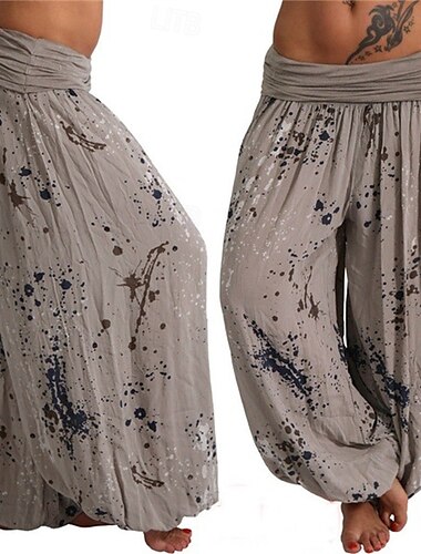  Damen Hosen Hose Palazzo-Hose Mode Boho Volle Länge Mittlere Taille Druck Elastischer Bund Bequem Mikroelastisch Straße Alltagskleidung Ausgehen Weiß Gelb Rosa Armeegrün Sommer Normale Passform