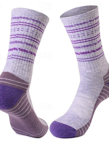  1 Par Mujer calcetines de lana merino Calcetines para correr Mantiene abrigado Transpirable Anti ampollas Reductor del Sudor Al aire libre tripulación media Retazos Lana Violeta Negro Blanco para