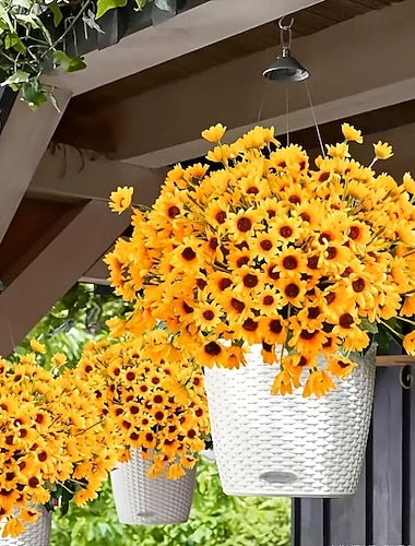  5 sztuk sztucznych krzewów słonecznika i stokrotki, odporne na promieniowanie UV sztuczne kwiaty do wnętrz, na zewnątrz, do domu, ogrodu, na imprezę, na festiwal