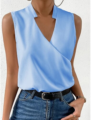  Dame Camisole tanktop Helfarve Elegant Stilfuld Basale Uden ærmer V-hals Almindelige toppe Daglig Sort Hvid Gul Rød Blå Sommer