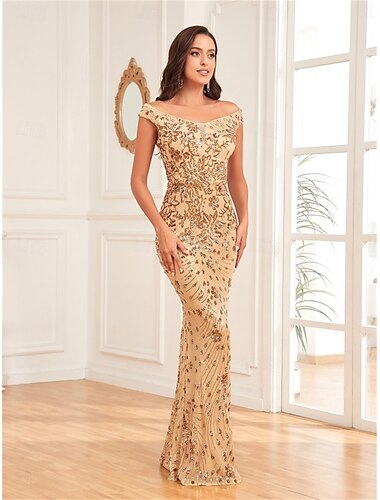  Meerjungfrauenschnitt Quinceanera-Kleider Elegant Kleid Formell Hochzeit Bodenlang Ärmellos Schulterfrei Paillettenbesetzt mit Paillette 2025