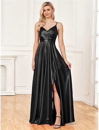 A-Linie Quinceanera-Kleider Elegant Kleid Formell Hochzeit Bodenlang Ärmellos Spaghettiträger Satin mit Falten Schlitz 2025