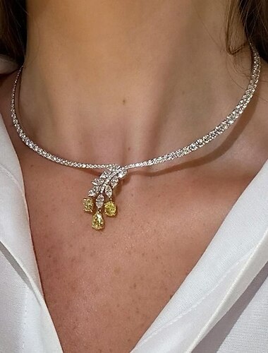 Gargantilhas Zircão Strass Mulheres Elegante Moda Artistíco Franjas Formato de Folha Casamento Redonda Colar Para Casamento Festa Diário