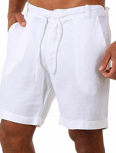  Herren Shorts Leinenshorts Sommershorts Strandshorts Kordelzug Gerader Schnitt Einfach Atmungsaktiv Knielang Lässig Täglich Ferien Mode Klassicher Stil Schwarz Weiß