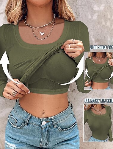  Per donna Camicia Tinta unica Elegante Casual Manica Lunga Girocollo Top Regolari Quotidiano Nero Rosso Verde Cachi Grigio Estate Primavera