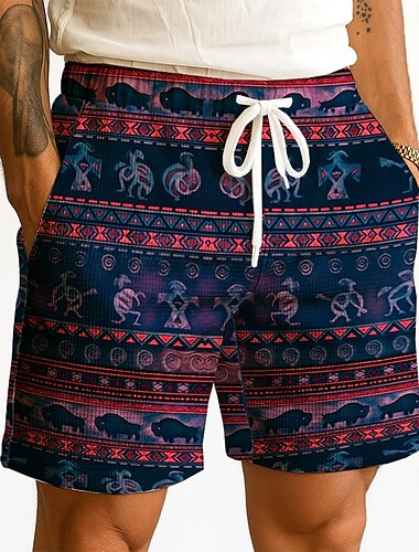  Herren Indianer Ethnisch Kokopelli Waffel-Shorts Sweat-Shorts Freizeitshorts Mittlere Taille Retro Vintage Urlaub Joggen Trainieren Elastischer Kordelzug in der Taille Shorts mit Taschen Designer