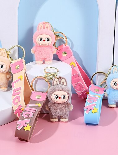  Porte-clés dessin animé Poupée avec dents de lapin Pendentif sac à dos Porte-clés voiture petit cadeau