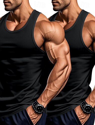  Herren Tank Top Weste Unterhemd Ärmelloses Shirt Ärmellos Rundhalsausschnitt Sommer Einfarbig Einfach Mode Klassisch Bequem 2 Packungen Straße Lässig Sport Blau+Hellblau Weiß + Weiß Grau+Weiß Top