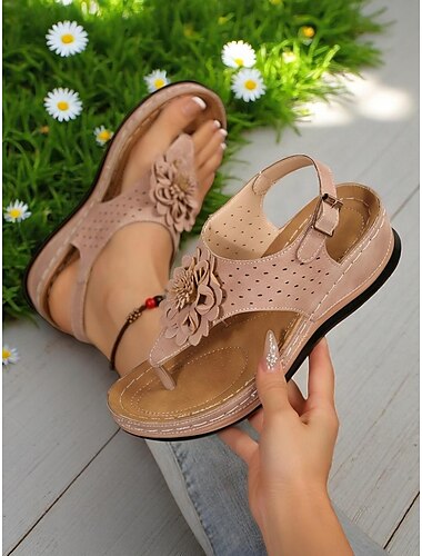  sandali comodi con decorazioni floreali da donna – sandali casual con cinturino a T e suola morbida per donne, ideali per passeggiate in giardino, picnic e commissioni quotidiane