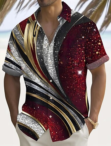  Per uomo Geometrico Glitterato Linea Camicia Camicia Estiva Camicia con Bottoni Manica Corta Moda Casual All'aperto Vacanza Abbigliamento Quotidiano Estate Primavera Collo ripiegato Stampa 3D camicie