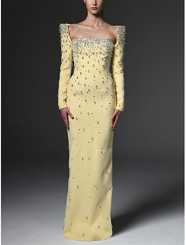  Meerjungfrauenschnitt Quinceanera-Kleider Elegant Kleid Formell Hochzeit Bodenlang Langarm Quadrathals Polyester mit Perlenstickerei Schlitz 2025