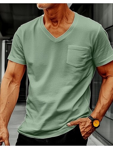  Herren T Shirt T-Shirt Kurze Ärmel V Ausschnitt Sommer Einfarbig Mode Designer Basic Tasche Urlaub Straße Lässig Weiß Blau Grün Top T-Shirt für Herren