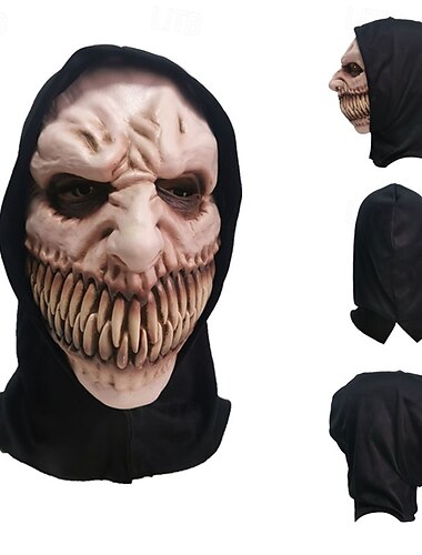  Halloween-Hexenmaske mit schwarzem Hut und Fangzähnen für Erwachsene, realistische, gruselige Kostüme, Latex-Gesichtsmaske, gruselige Vampir-Horror-Maske, gruselige Party-Requisite