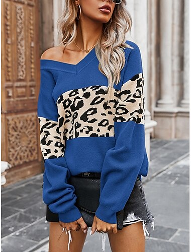  Damen Bluse Leopard Stilvoll Lässig Langarm V Ausschnitt Normale Oberteile Täglich Druck Weiß Wein Blau Grau Sommer Frühling