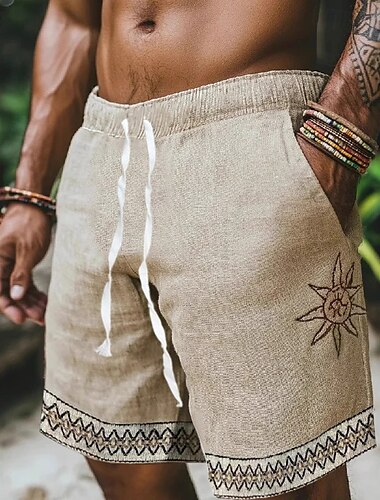 Hombre Pantalón corto Pantalones cortos de lino Pantalones cortos de verano Pantalones cortos de playa Retazos Cintura elástica Plano Comodidad Transpirable Corto Exterior Diario Playa Vacaciones Moda