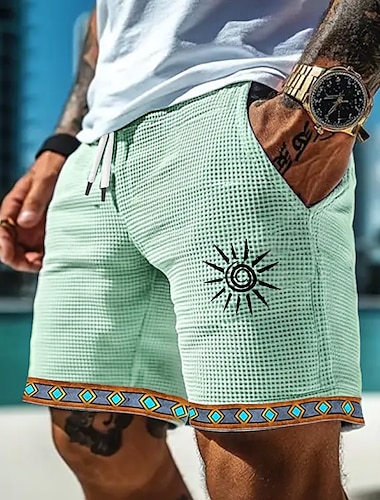  Herr Sol Etnisk Indisk kultur Våffelshorts Svett shorts Casual shorts Medium Midja Retro / vintage Semester Joggning Träningspass Elastisk dragsko i midjan Shorts med fickor Designer Kläder