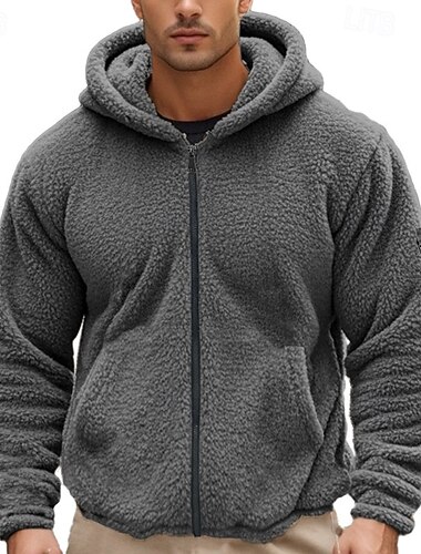  Herr Huvtröja Dragkedja med dragkedja Huvtröja i fleece Svart Marinblå Kaki Grå Huva Slät Dragkedja Sport & Utomhus Ledigt Dagligen Streetwear Häftig Sportkläder Höst vinter Kläder Pull Tröjor