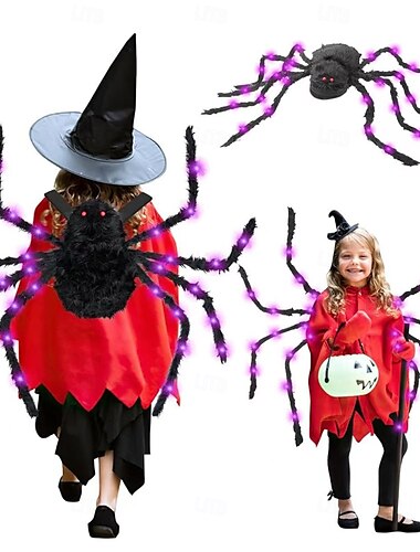  Halloween grote pluchen spin rugzak, grappig griezelig kostuum rekwisiet voor kinderen en volwassenen, pluizige snoepzak voor trick-or-treat-feest en cosplay-decoratie
