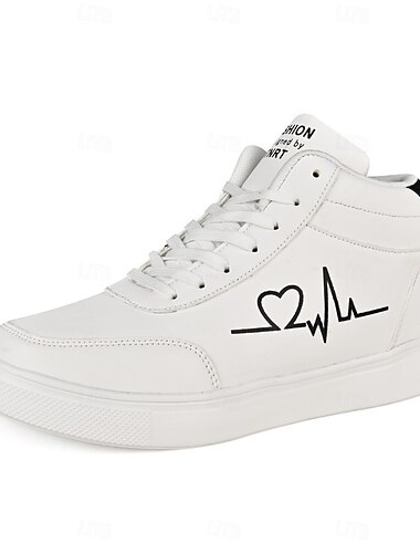  Rote High-Top-Sneaker für Herren mit Herzschlag-Grafik – mutiger Streetwear-Stil mit Schnürdesign, perfekt für urbane Mode, Sport und Jugendkultur
