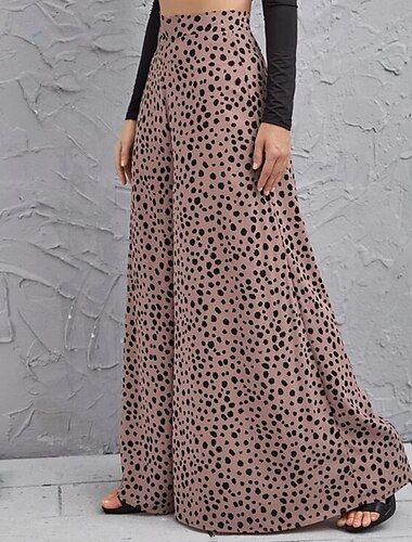  Damen Weites Bein Hosen Hose Streetwear Lässig Lang Hohe Taille Leopard Elastischer Bund Atmungsaktivität Weich Mikroelastisch Urlaub Straße Alltagskleidung Rosa Grün Sommer Normale Passform