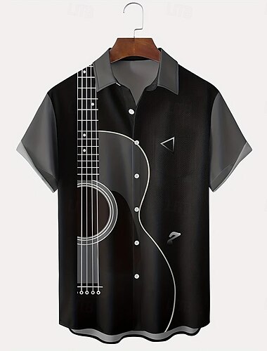  Voor heren Gitaar Muziekinstrument Muziek noten Overhemd Zomer overhemd Overhemd met knopen Korte mouw Mode-casual Buiten Vakantie Dagelijks gebruik Zomer Lente Strijkijzer 3D-afdrukken shirts met