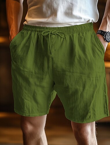  Voor heren Korte broek Zomer korte broeken Strandshorts Baggy korte broek Elastische taille Trekkoord Recht been Effen Comfort Ademend Knielengte Buiten Casual Dagelijks Vakantie Etnische stijl Zwart