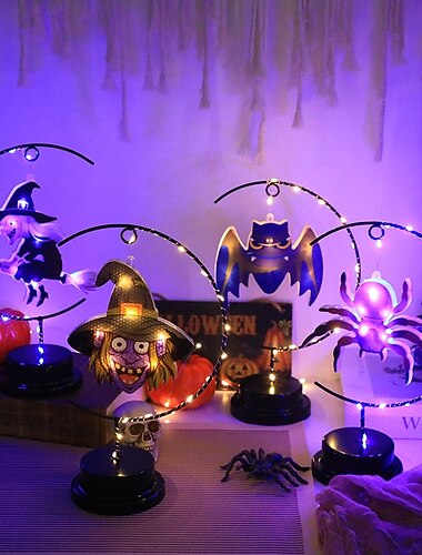  1 stuk Halloween decoratieve lamp van ijzer, spin, heks, vleermuis, koperdraad, binnenverlichting, restaurant, Halloween-feestsfeer, decoratieve lamp, AAA-batterijdoos