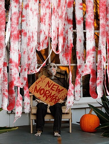  ハロウィーンの血まみれのガーゼ包帯、血痕布片、警告バリアテープ、不気味なシーンの装飾、お化け屋敷パーティーの小道具