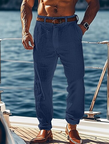  Herren Leinenhosen Hose Sommerhose Baggy-Hosen Gerader Schnitt Einfach Komfort Atmungsaktiv Volle Länge Lässig Täglich Ferien Urlaub Mode Schwarz Weiß