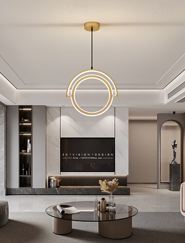  Ring hanglamp met gouden afwerking, moderne led-bedlamp, metalen hanglampen geschikt voor slaapkamer, eetkamer, kookeiland, kroonluchterlamp stabiliseren