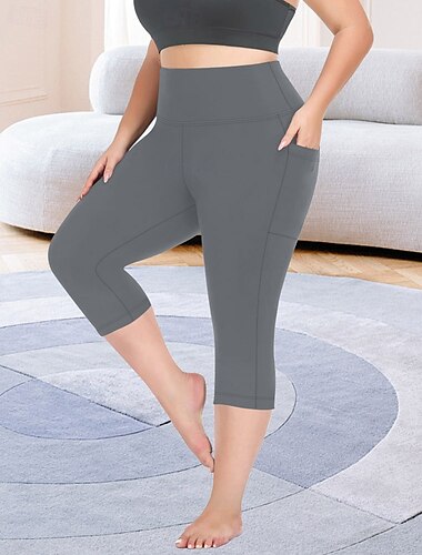  Damen Pilates-Leggings Capri Leggings Sporthosen Tasche Leicht Pilates Fitnessstudio Laufen Capri Leggings Dunkelgrau Schwarz Armeegrün Übergröße Sport Sportkleidung Mikroelastisch