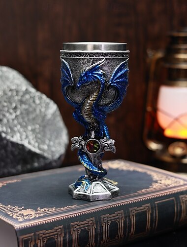  3D böses Drachenweinglas, Westerndrachen Edelstahlkelch, Drachenkrieger geformter Weinbecher mit Stiel, einzigartiges Fantasy-Rotweinglas
