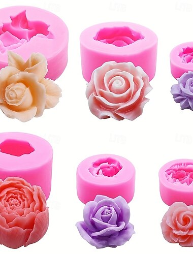  Moldes de silicona rosa para frutas, juego de 5 moldes de silicona rosa para frutas, para decorar velas, proyectos de bricolaje, formas de naranja, fresa, arándano, frambuesa y piña.