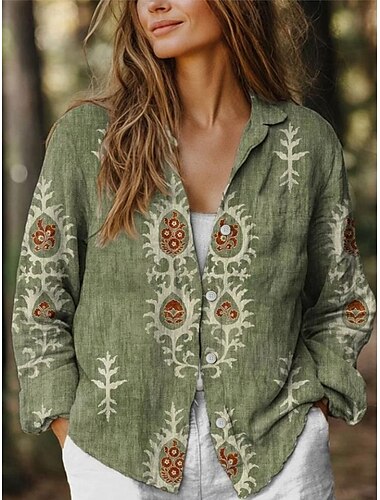  Camicia da donna Blusa Stampa grafica floreale Elegante Casual Simile a lino Manica lunga Collo Camicia Top regolari Quotidiano Festività Simile a lino Uscita Bottoni Giallo Rosso Blu Verde Estate