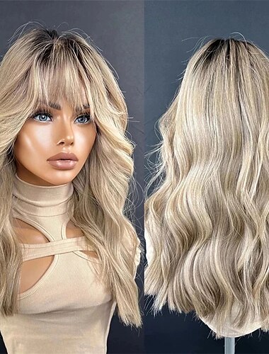  Pelucas de cabello humano brasileño remy con ombré, cierre de encaje 5x5, sin pegamento, con mechones para mujeres, con reflejos, rubio ondulado, con encaje frontal 13x4 y flequillo.