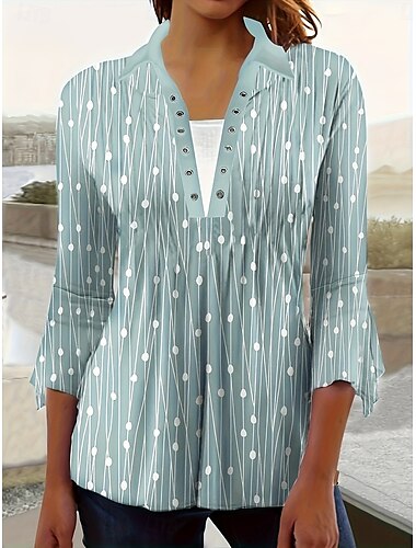 Femmes Chemisier Fleuri Graphique ancien Occasionnel Manche 3/4 Col de chemise Hauts Réguliers Quotidien Patchwork Imprimé Noir Blanche Bleu Violet Été Printemps