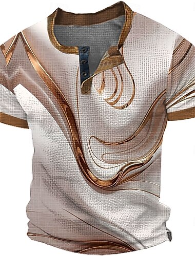  Hombre Geométrico Henley Shirt Camiseta de gofres Manga Corta Diario Retro Antiguo Clásico Deporte Casual Festivos Verano Primavera verano Marrón Oscuro Verde Azul Piscina Gris Henley Camiseta Henley
