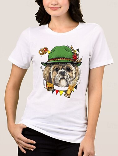  Oktoberfest Hund Shih Tzu T-Shirt Bayerisch München Deutsch Grafik Für Damen Erwachsene Karneval Oktoberfestbier Heißprägen Party Alltagstauglich
