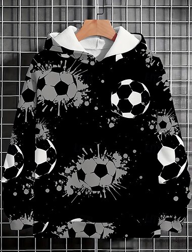  Jungen 3D Fußball Kapuzensweatshirt Langarm Frühling Herbst Mode Streetwear Kinder 4-12 Jahre Mit Kapuze Outdoor Lässig Täglich Normale Passform