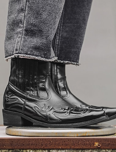  Herrenstiefeletten im Westernstil aus braunem Leder im Cowboy-Stil mit gesticktem Flammendesign – modische Stiefel für Country-Events, Rodeos und Freizeitoutfits